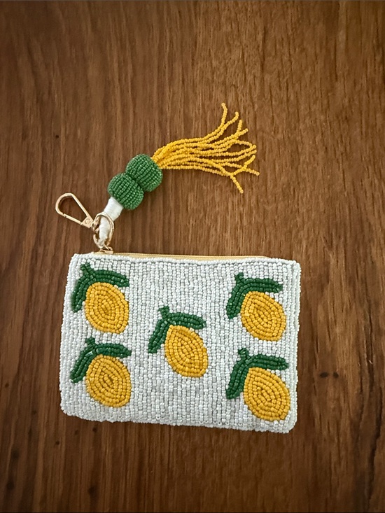 Handbags - SUMMER! Beaded Lemon Pouch with Tassel 4”x 5.5” by Wandering Moon
